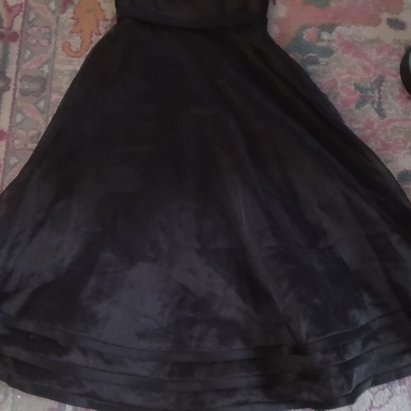 Black satin strapless full skirt dress by Mori Lee formal - Picture 3 of 5